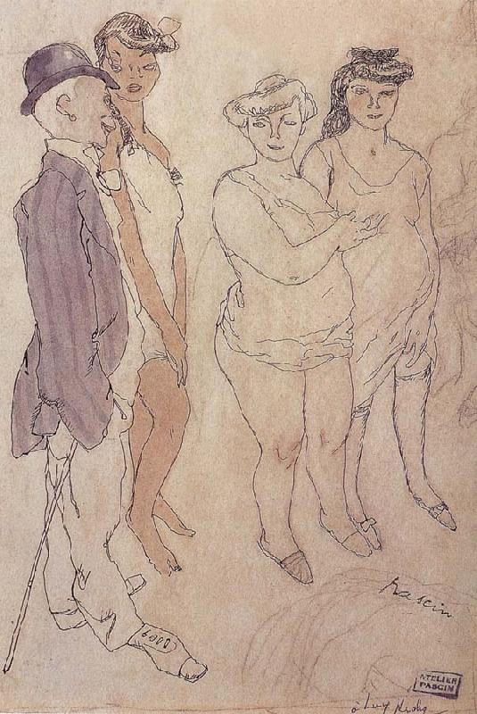 Jules Pascin One man and three woman Sweden oil painting art
